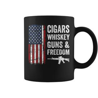 Cigars Whiskey Guns & Freedom Usa Flag 4Th Of July Back Coffee Mug - Monsterry AU