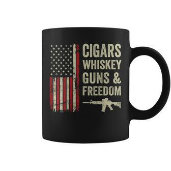 Cigars Whiskey Guns & Freedom Usa Flag 4Th Of July Back Coffee Mug - Monsterry DE