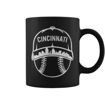 Cincinnati Baseball Cap Cityscape Skyline City Retro Style Coffee Mug - Seseable