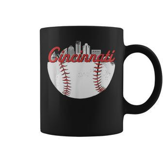 Cincinnati Skyline Cityscape Baseball Retro Vintage Coffee Mug - Monsterry DE