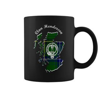Clan Henderson Surname Last Name Scottish Tartan Map Crest Coffee Mug - Seseable