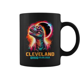 Cleveland Ohio Total Solar Eclipse 2024 T Rex Dinosaur Coffee Mug - Monsterry DE