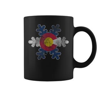 Colorado Flag Snowflake Winter Vintage Distressed Coffee Mug - Monsterry