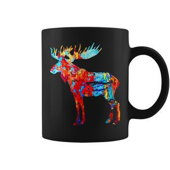 Colorful Canadian Moose Abstract Paint Wildlife Nature Coffee Mug - Monsterry CA