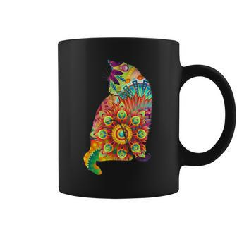 Colorful Cat Lover Feline Psychedelic Abstract Hippy Coffee Mug - Monsterry CA