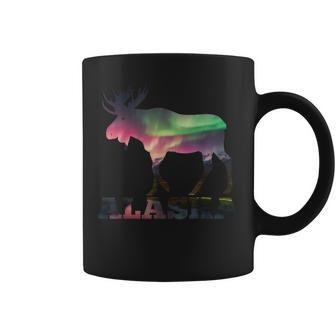 Colorful Moose Elk Silhouette Aurora Borealis Polar Lights Coffee Mug - Monsterry UK