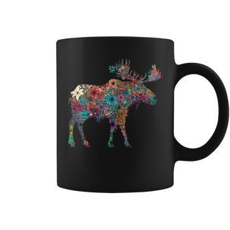 Colorful Moose Flower Animal Winter Mountains Wildlife Moose Coffee Mug - Monsterry AU