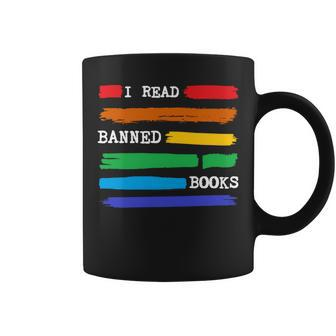 Colorful I Read Banned Books Fun Librarian Week Rainbow Coffee Mug - Monsterry