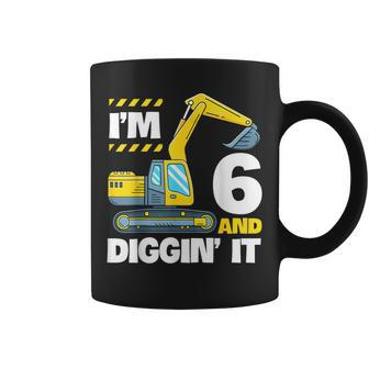 Construction Truck 6Th Birthday 6 Years Old Digger Excavator Coffee Mug - Thegiftio UK