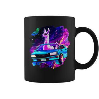 Cool Llama Driving Sports Car In Space Alpaca Llama Coffee Mug - Monsterry