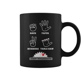Cool Rock Paper Scissors Table Saw Carpenters Coffee Mug | Mazezy