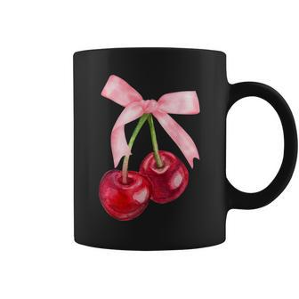 Coquette Cherry And Bow Kawaii Cherry Aesthetic Trendy Coffee Mug - Seseable