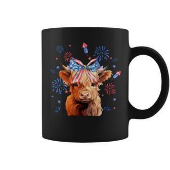 Coquette Highland Cow 4Th Of July Patriotic Cute Animal Coffee Mug - Seseable