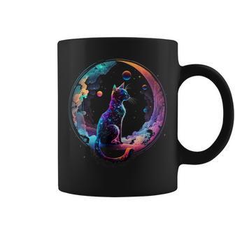 Cosmic Cat Cool Colorful Crescent Moon And Clouds Kitten Coffee Mug - Monsterry