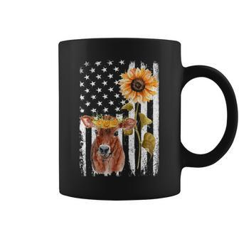 Cow Usa Flag Sunflower Cow Coffee Mug | Mazezy