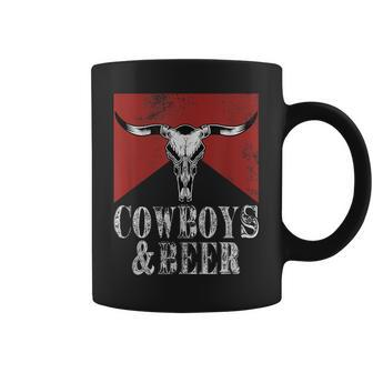 Cowboys & Beer Vintage Rodeo Bull Horn Western Country Coffee Mug | Mazezy