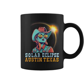 Cowgirl Austin Texas Solar Eclipse 2024 40824 Coffee Mug - Monsterry