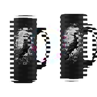 Cuervo Entre Flores Con Luna Taza de café - Regaloses