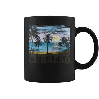 Curacao Vintage Palm Trees Surfer Caribbean Souvenir Gray Tassen - Seseable