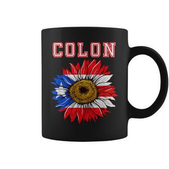Custom Colon Surname Family Name Puerto Rico Flag Sunflower Coffee Mug - Seseable