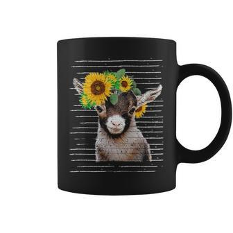 Cute Baby Goat Sunflower Vintage Retro Goat Sun Flower Coffee Mug | Mazezy