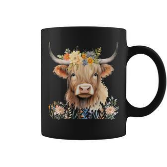 Cute Baby Highland Cow With Flowers Calf Animal Cow Women Coffee Mug - Monsterry