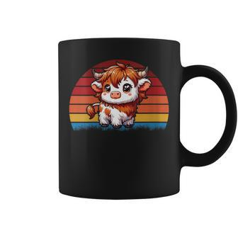 Cute Baby Highland Cow With Vintage Sunset Animal Cow Women Coffee Mug - Monsterry CA