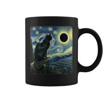 Cute Cat Starry Night Van Gogh Solar Eclipse April 08 2024 Coffee Mug - Seseable