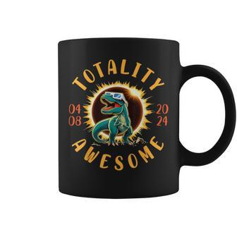 Cute Dinosaur Happy Totality Solar Eclipse 4 08 2024 Awesome Coffee Mug - Monsterry