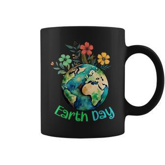 Cute Earth With Floral Earth Day Happy Earth Day 2024 Coffee Mug | Mazezy CA
