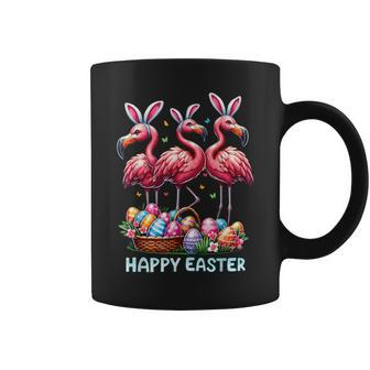 Cute Flamingo With Easter Bunny Egg Basket Happy Easter Coffee Mug - Seseable