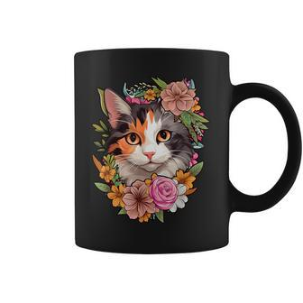 Cute Floral Calico Cat Coffee Mug - Monsterry CA