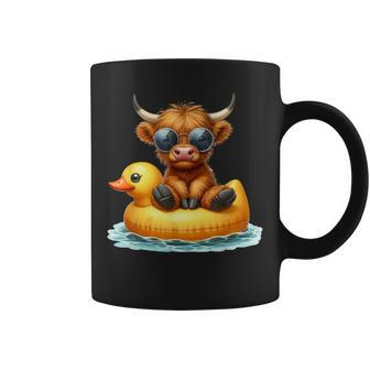 Cute Highland Cow Duck Pool Float Summer Vibes Swimming Coffee Mug - Seseable