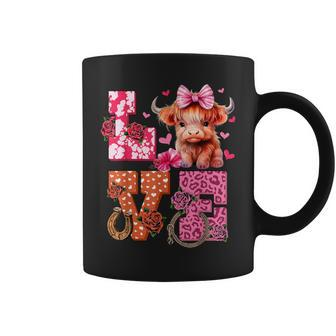 Cute Highland Cow And Pink Heart Valentines Day Love Leopard Coffee Mug - Thegiftio UK
