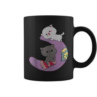 Cute Kawaii Cat Anime Cute Cats On Purple Moon Coffee Mug - Monsterry
