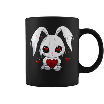 Cute Kawaii Goth Bunny Gothic White Bunny Red Heart Girls Coffee Mug - Monsterry DE