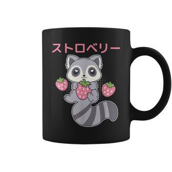 Cute Kawaii Raccoon Embrace A Big Strawberry Anime Coffee Mug - Monsterry AU