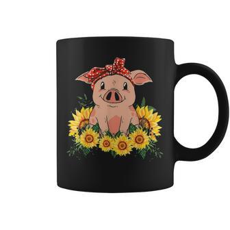Cute Pig Bandana Sunflower Coffee Mug | Mazezy