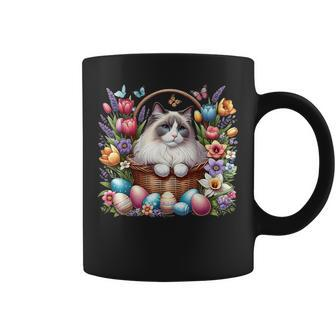 Cute Ragdoll Cat Surrounded By Eggs And Spring Flowers Coffee Mug - Seseable
