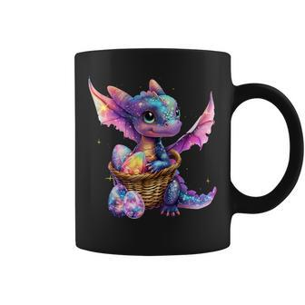 Cute Space Dragon Collecting Easter Eggs Basket Galaxy Theme Coffee Mug | Mazezy