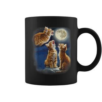 Cute Three Cat 3 Cat Moon Howling 3 Wolfs Kitten Coffee Mug - Seseable