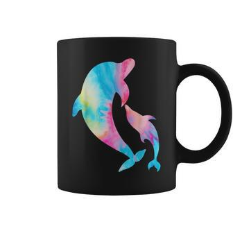 Cute Tie-Dye Dolphin Parent And Child Dolphins Coffee Mug | Mazezy