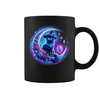 Cute Witchy Cat On The Moon Blue Purple Magical Cat Witch Coffee Mug - Monsterry AU