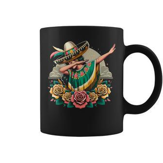 Dabbing Mexican Poncho Cinco De Mayo Girl Sombrero Dab Coffee Mug - Monsterry UK
