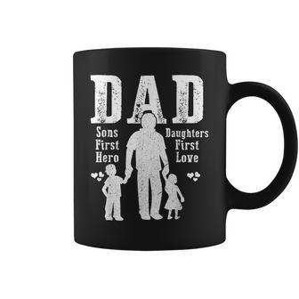 Dad A Sons First Hero A Daughters First Love Daddy Papa Pops Coffee Mug - Monsterry DE