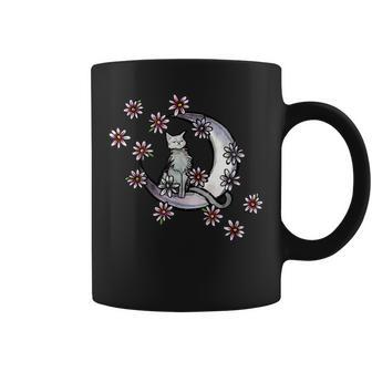 Daisy Flowers Moon Cat Witchy Cats Coffee Mug - Monsterry CA