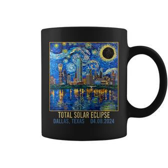 Dallas Texas Skyline Artistic Total Solar Eclipse 2024 Coffee Mug | Mazezy