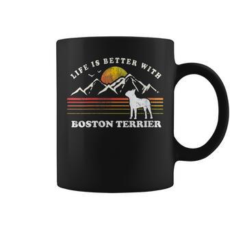 Damen Life Better Boston Terrierintage Hund Mama Papa Mit-Ausschnitt Tassen - Geschenkecke