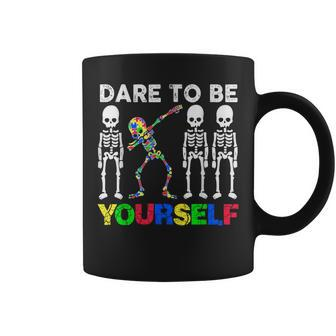 Dare To Be Your Self Dabbing Skeleton Autism Awareness Coffee Mug - Monsterry CA