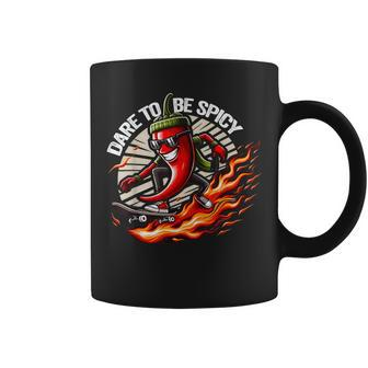 Dare To Be Spicy Chili Pepper Skateboarder Spice Lover Coffee Mug - Monsterry